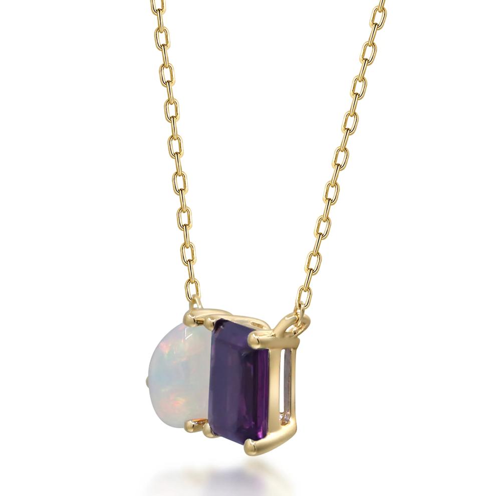 Opal, Rhodolite Garnet and Diamond Accent Necklace in 10K Yellow Gold – Image 2 of 3