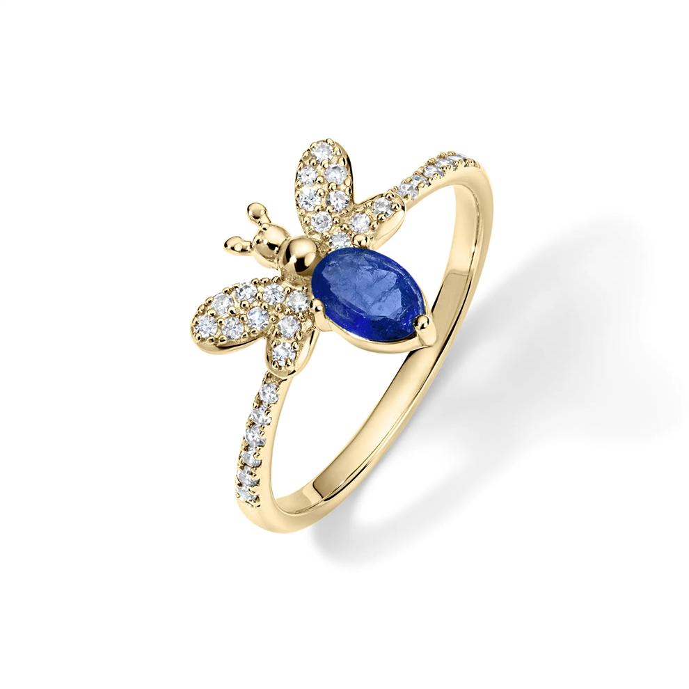 Blue Sapphire &amp; Diamond Bumblebee Ring in 10K Yellow Gold (1/4 ct. tw.) – Image 4 of 4