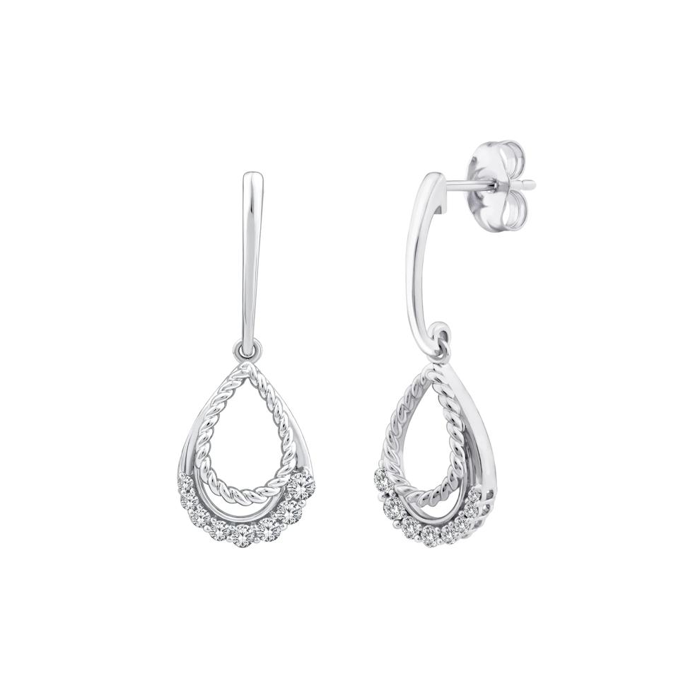 Diamond Double Teardrop Earrings in 10K White Gold  (1/3 ct. tw.) – Image 3 of 3