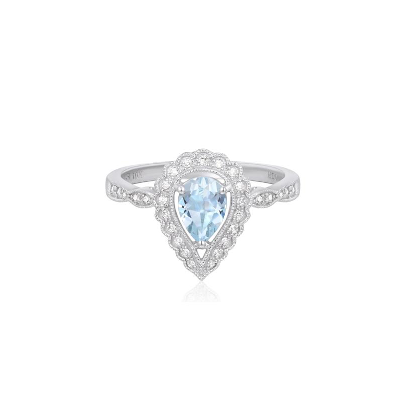 Aquamarine and Diamond Ring in 10K White Gold &#40;1/10 ct. tw.&#41; – Image 1 of 3