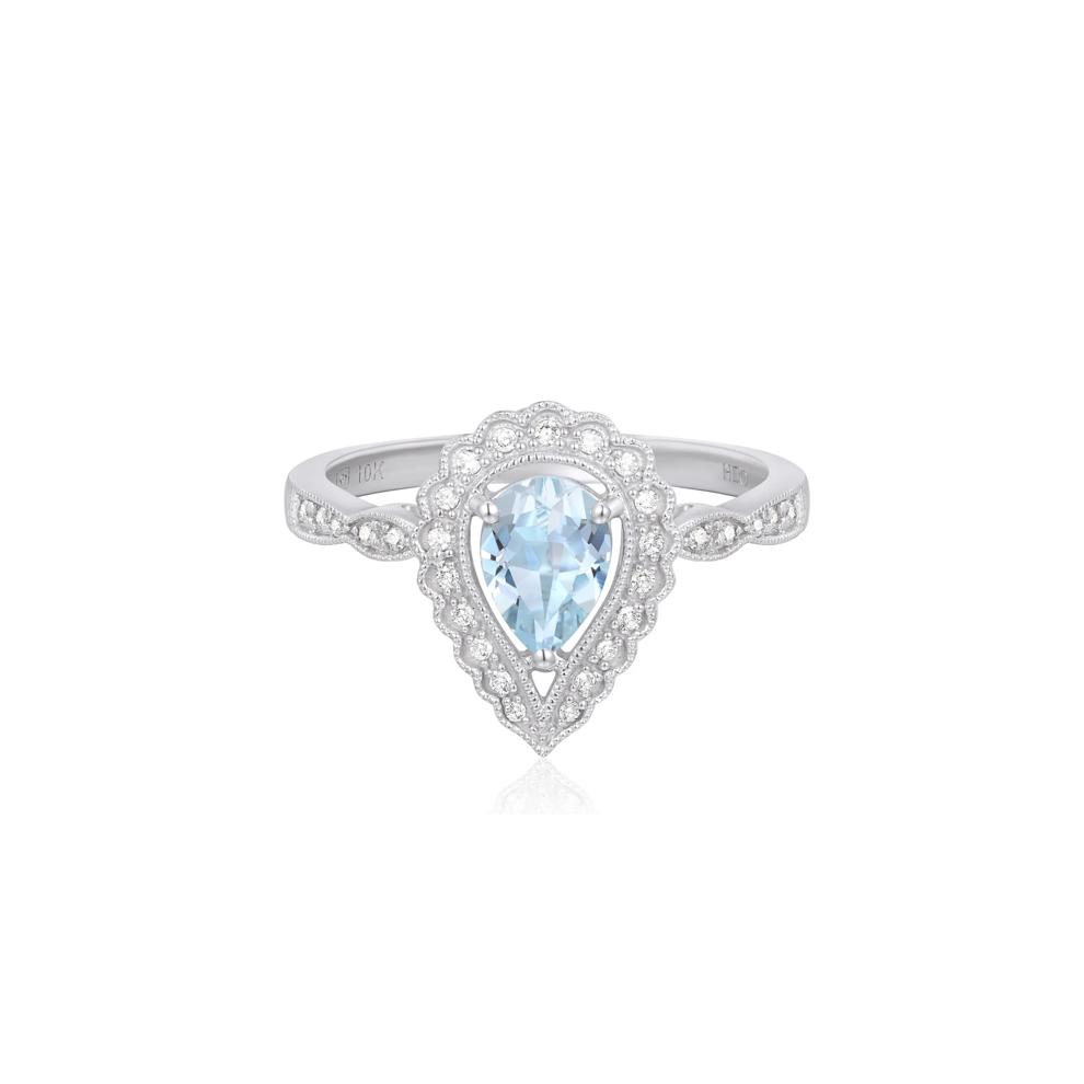 Aquamarine and Diamond Ring in 10K White Gold (1/10 ct. tw.) – Image 1 of 3