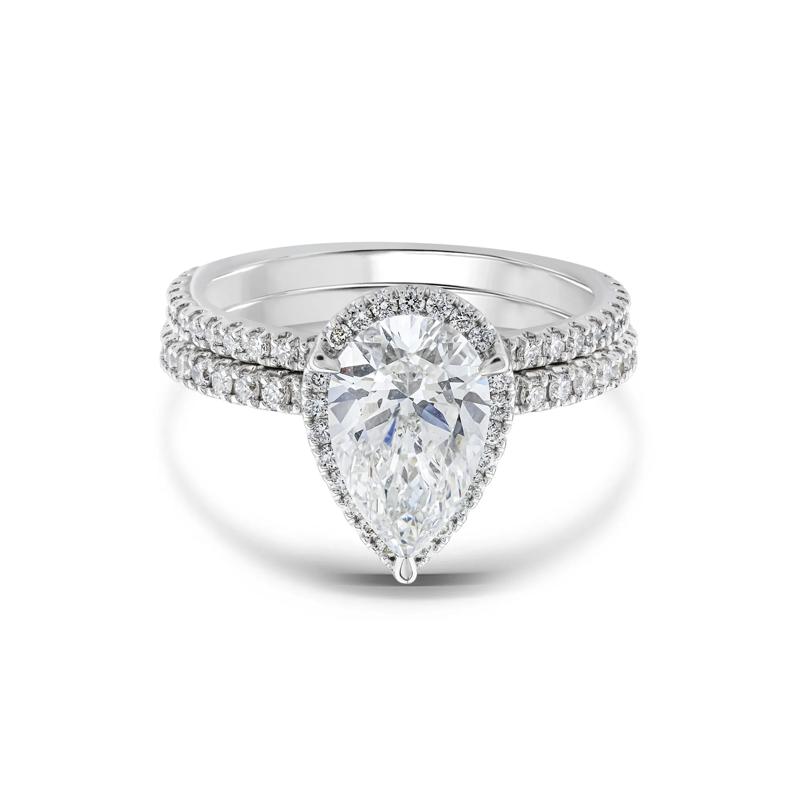 Lab Grown Diamond Pear-Shaped Halo Bridal Set in 14K White Gold &#40;2 3/4 ct. tw.&#41; – Image 1 of 3