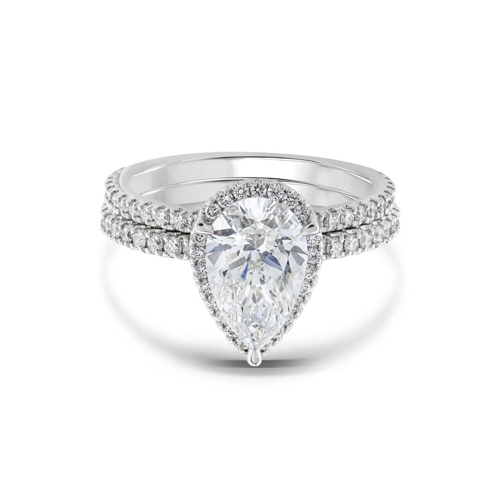 Lab Grown Diamond Pear-Shaped Halo Bridal Set in 14K White Gold (2 3/4 ct. tw.) – Image 1 of 3
