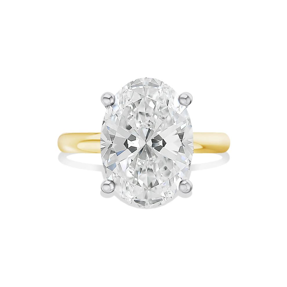 Lab Grown Diamond Oval Solitaire Engagement Ring in 14K Yellow &amp; White Gold (6 ct. tw.) – Image 1 of 4