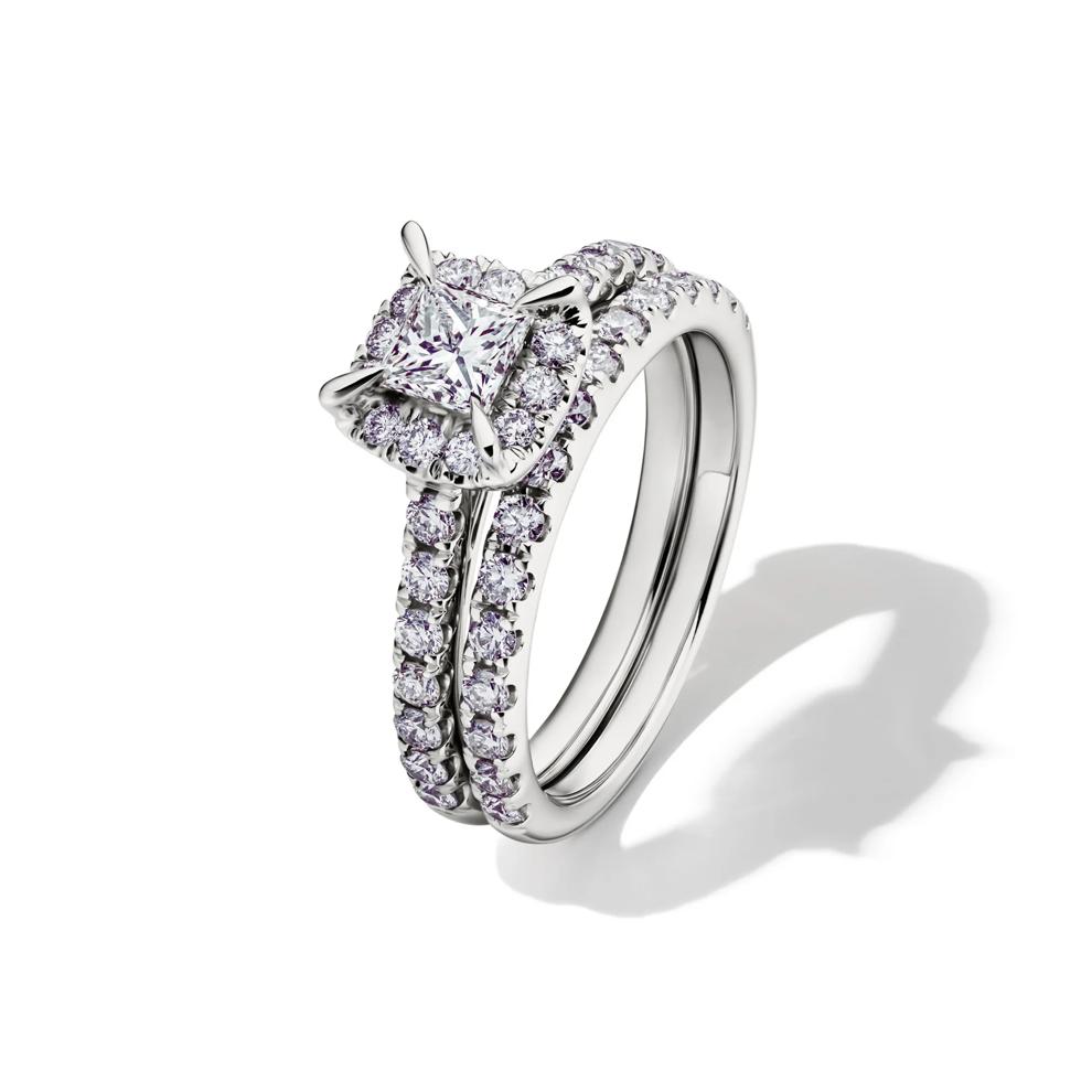 Princess-Cut Diamond Halo Bridal Set in 14K White Gold (1 1/2 ct. tw.) – Image 5 of 7