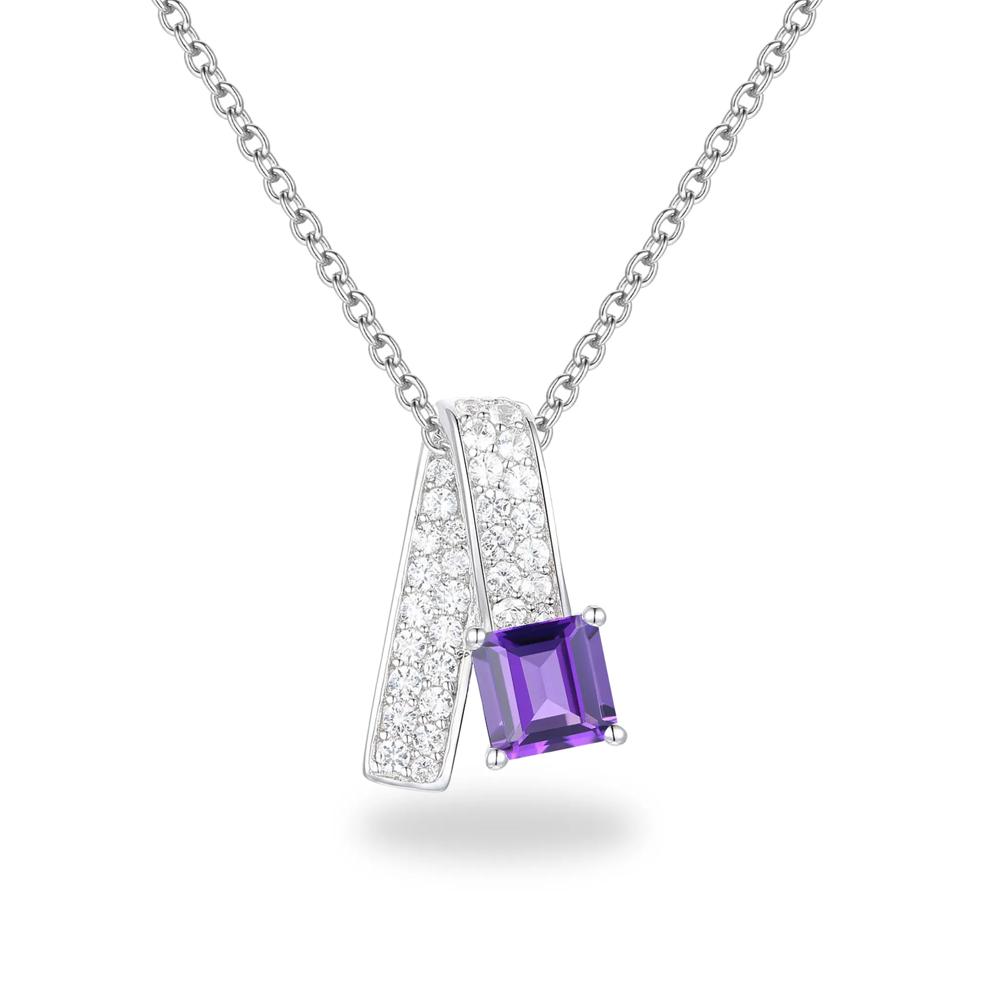 Amethyst &amp; Lab-Created White Sapphire Pendant Necklace in Sterling Silver – Image 1 of 4