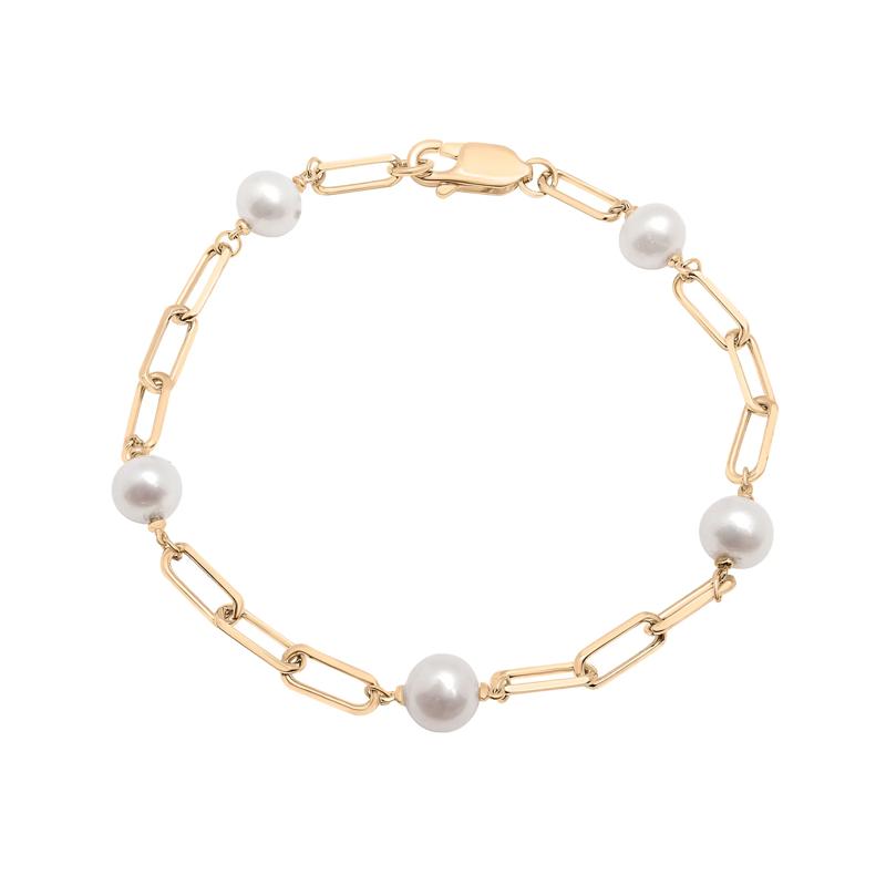 Pearl and Paperclip Chain Station Bracelet in Vermeil – Image 1 of 4