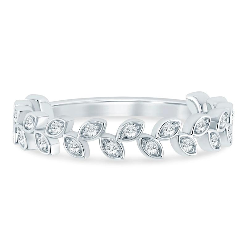 Lab Grown Diamond Floral Stack Anniversary Band in 10K White Gold (1/7 ct. tw.) – Image 1 of 3