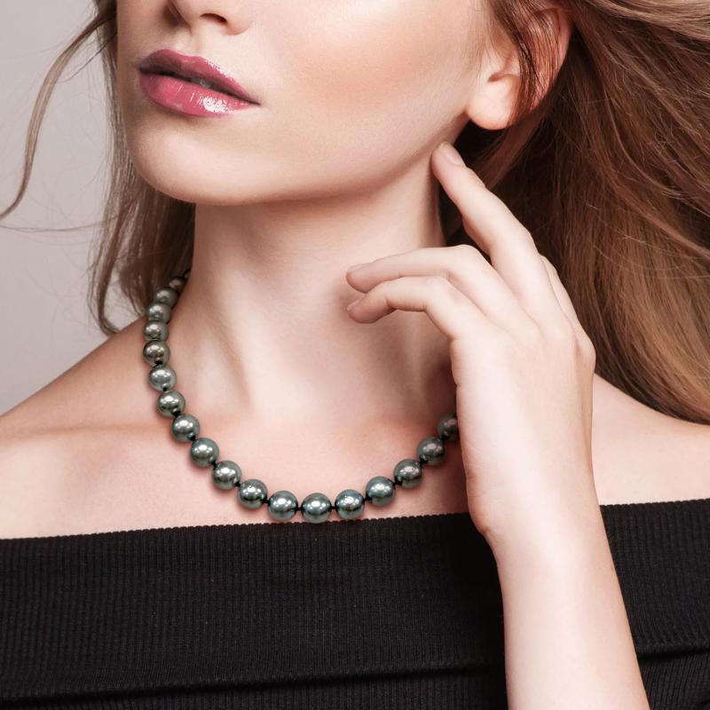 Black Tahitian Pearl and Diamond Accent Necklace in 14K White Gold – Image 3 of 5