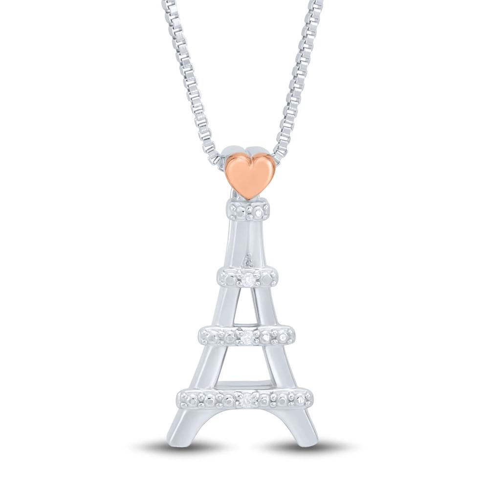Diamond Accent Eiffel Tower Pendant in Sterling Silver and 14K Rose Gold – Image 1 of 3