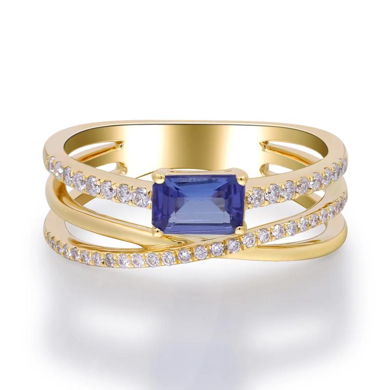 Tanzanite and Diamond Crossover Ring in 10K Yellow Gold (1/4 ct. tw.) – Image 5 of 5