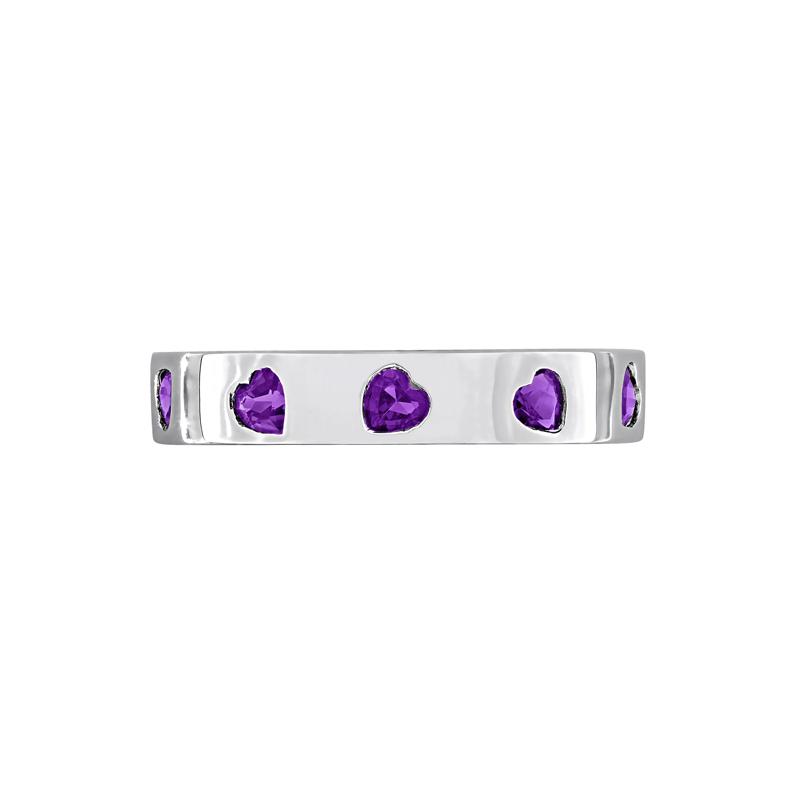 Heart-Shaped Amethyst Eternity Band in Sterling Silver – Image 1 of 7