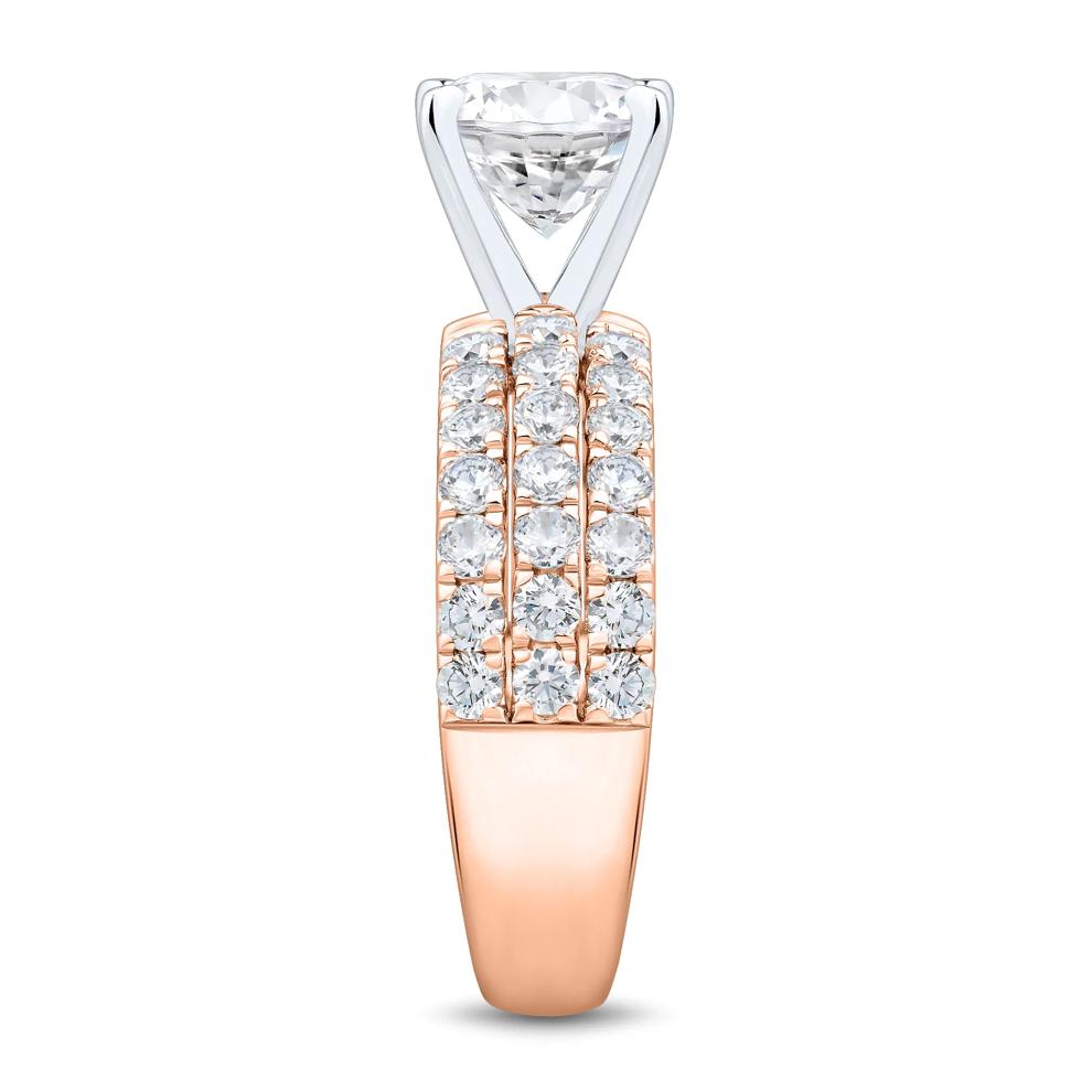 Lab Grown Diamond Triple Row Semi-Mount Engagement Ring in 14K Rose &amp; White Gold (1 1/4 ct. tw.) (Setting Only) – Image 5 of 6
