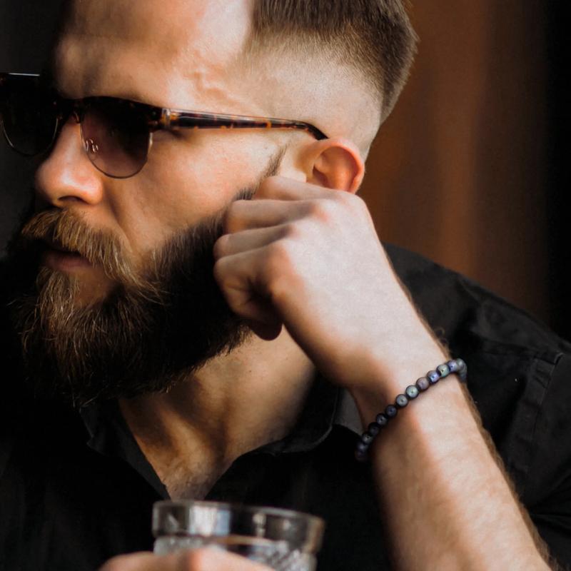 Men&#39;s Off-Round Black Freshwater Cultured Pearl Bracelet in Sterling Silver – Image 4 of 4