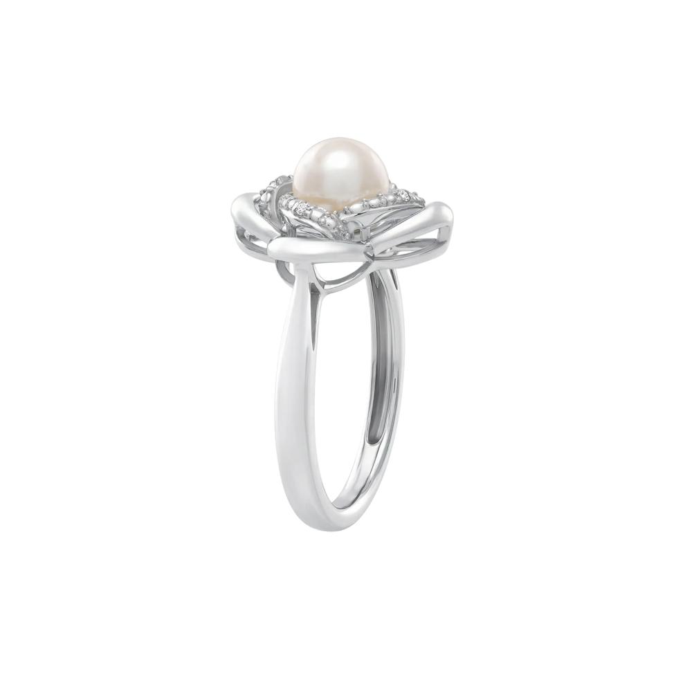 Freshwater Cultured Pearl &amp; Diamond Accent Clover Ring in Sterling Silver – Image 3 of 4