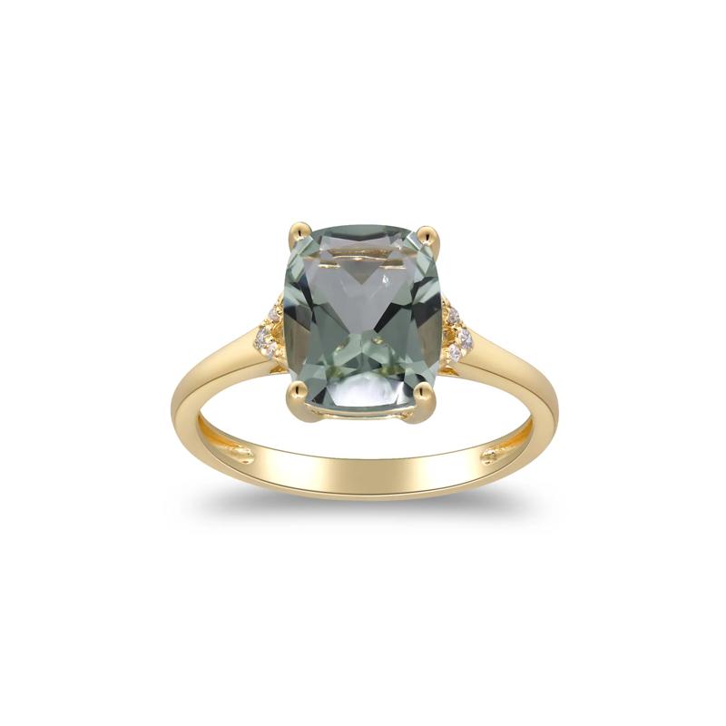 Green Amethyst and Diamond Accent Ring in 14K Yellow Gold – Image 1 of 5