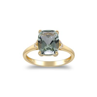 Green Quartz and Diamond Accent Ring in 10K Yellow Gold