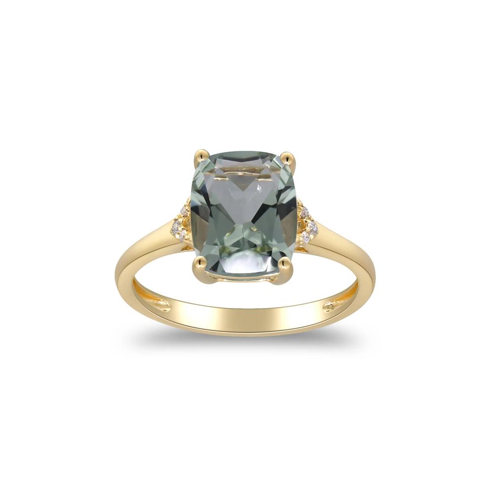 Green Quartz and Diamond Accent Ring in 10K Yellow Gold – Image 1 of 5