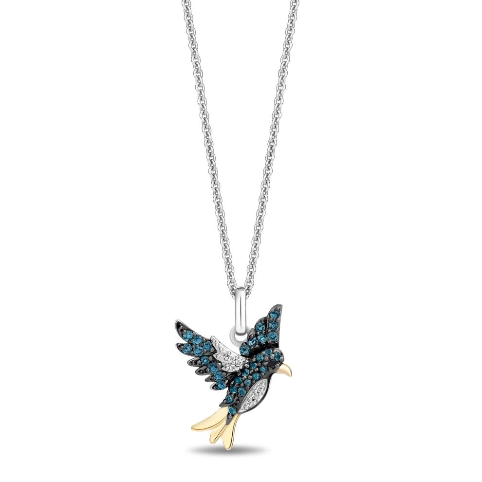 Cinderella Blue Topaz Bluebird Pendant with White and Black Diamond Accent – Image 1 of 3