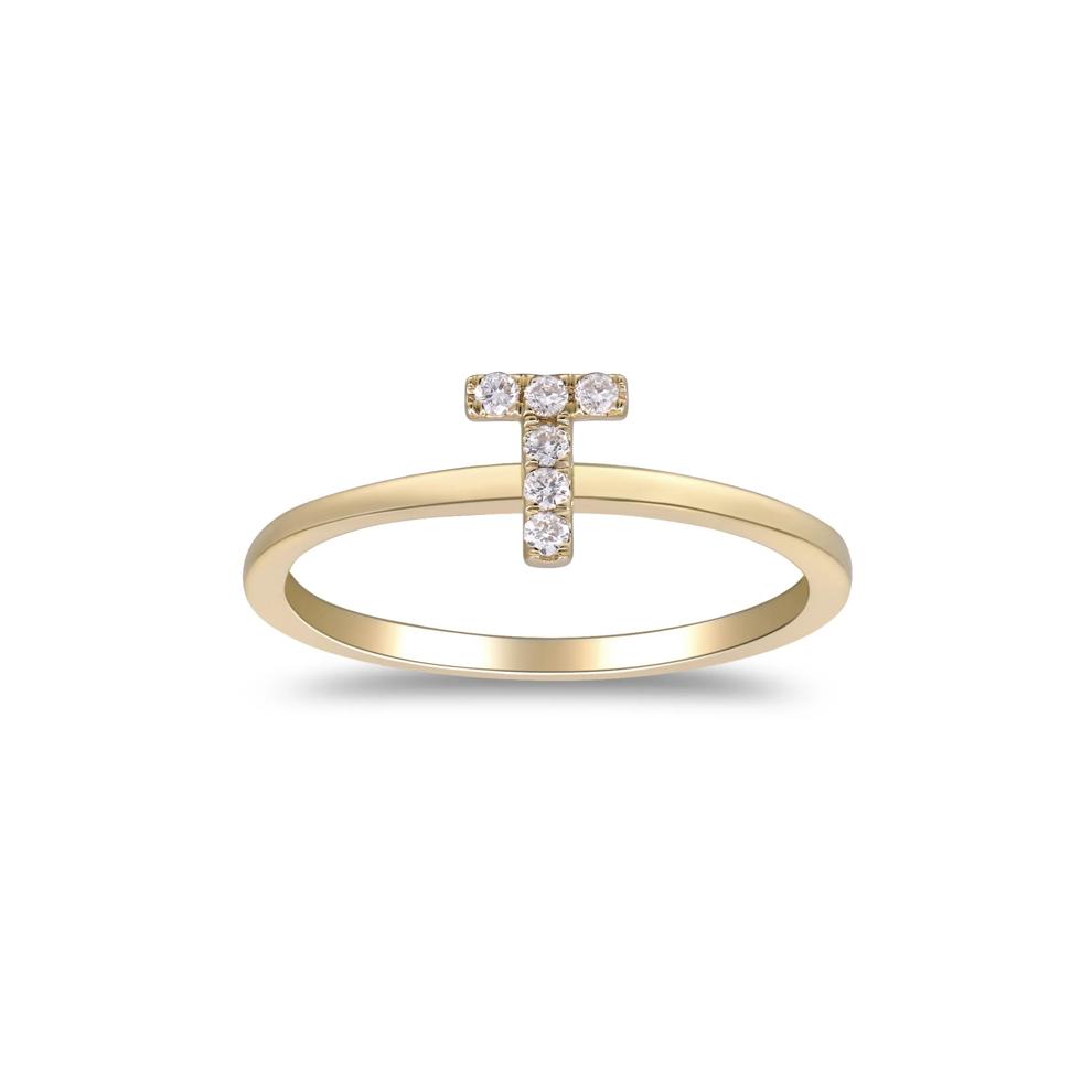 Diamond Accent "T" Initial Ring in 10K Yellow Gold – Image 1 of 5