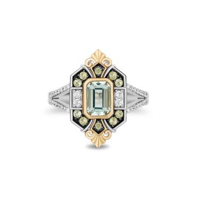 Princess Tiana Green Amethyst, Peridot and Diamond Ring in Sterling Silver and 10K Yellow Gold (1/7 ct. tw.)