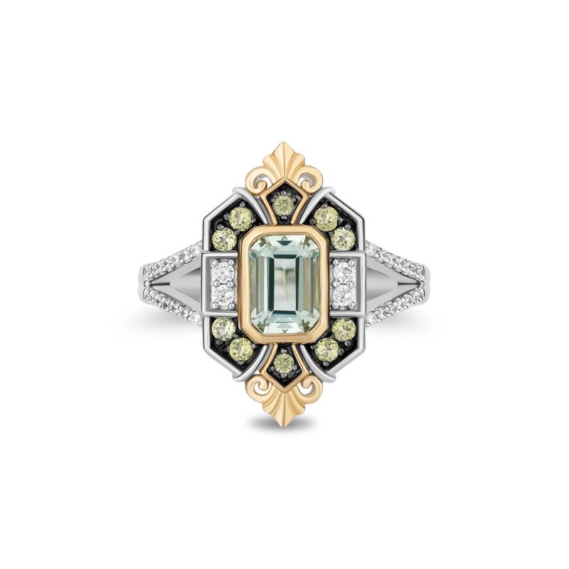 Princess Tiana Green Amethyst, Peridot and Diamond Ring in Sterling Silver and 10K Yellow Gold &#40;1/7 ct. tw.&#41; – Image 1 of 4