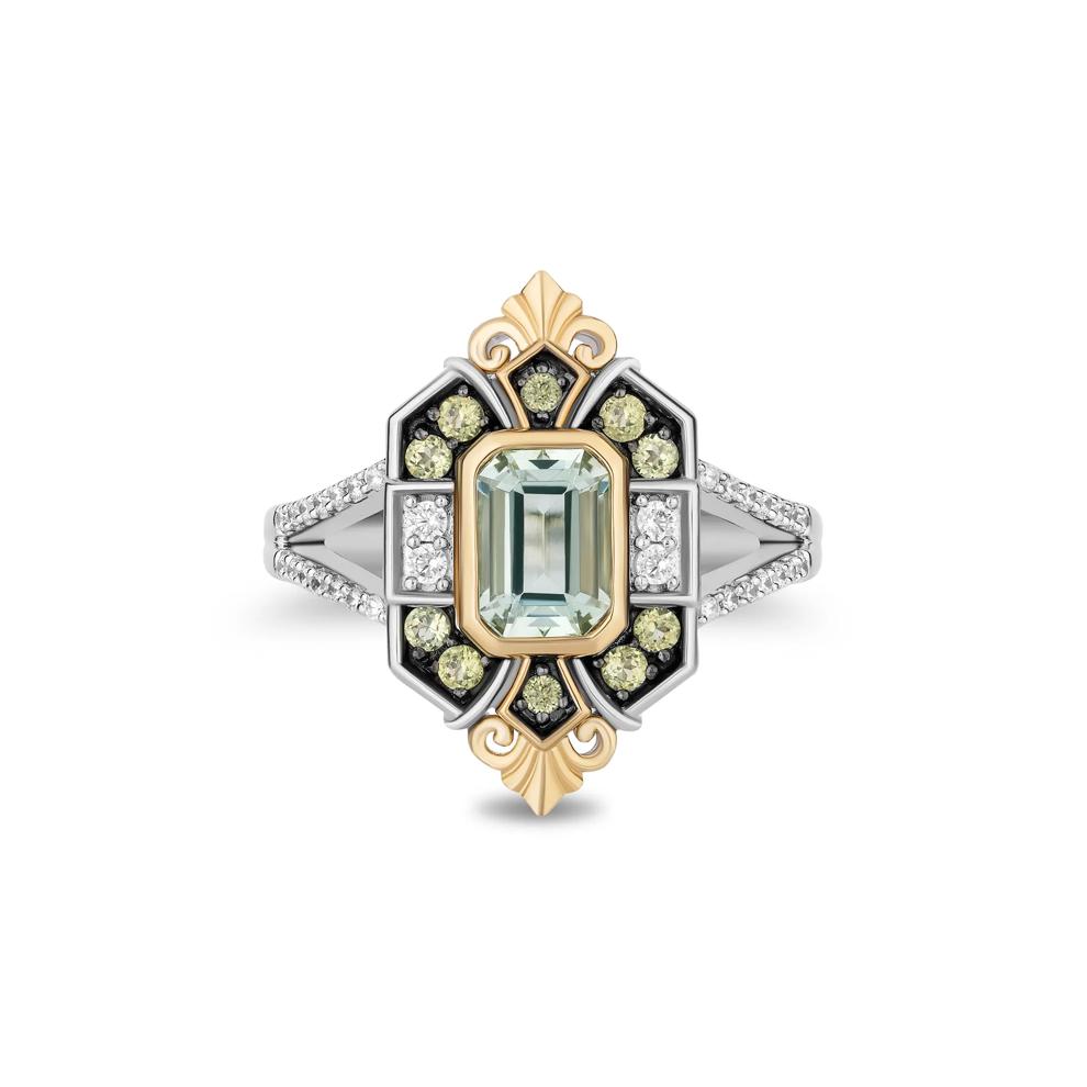 Princess Tiana Green Amethyst, Peridot and Diamond Ring in Sterling Silver and 10K Yellow Gold (1/7 ct. tw.) – Image 1 of 4