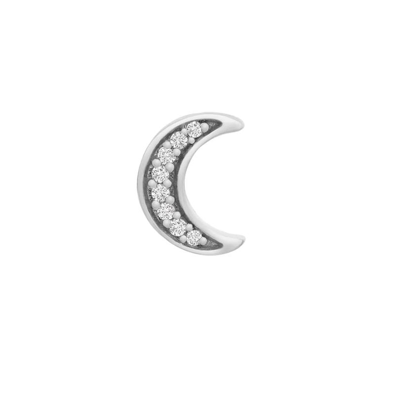 Diamond Single Stud Moon Earring in 10K White Gold – Image 1 of 2