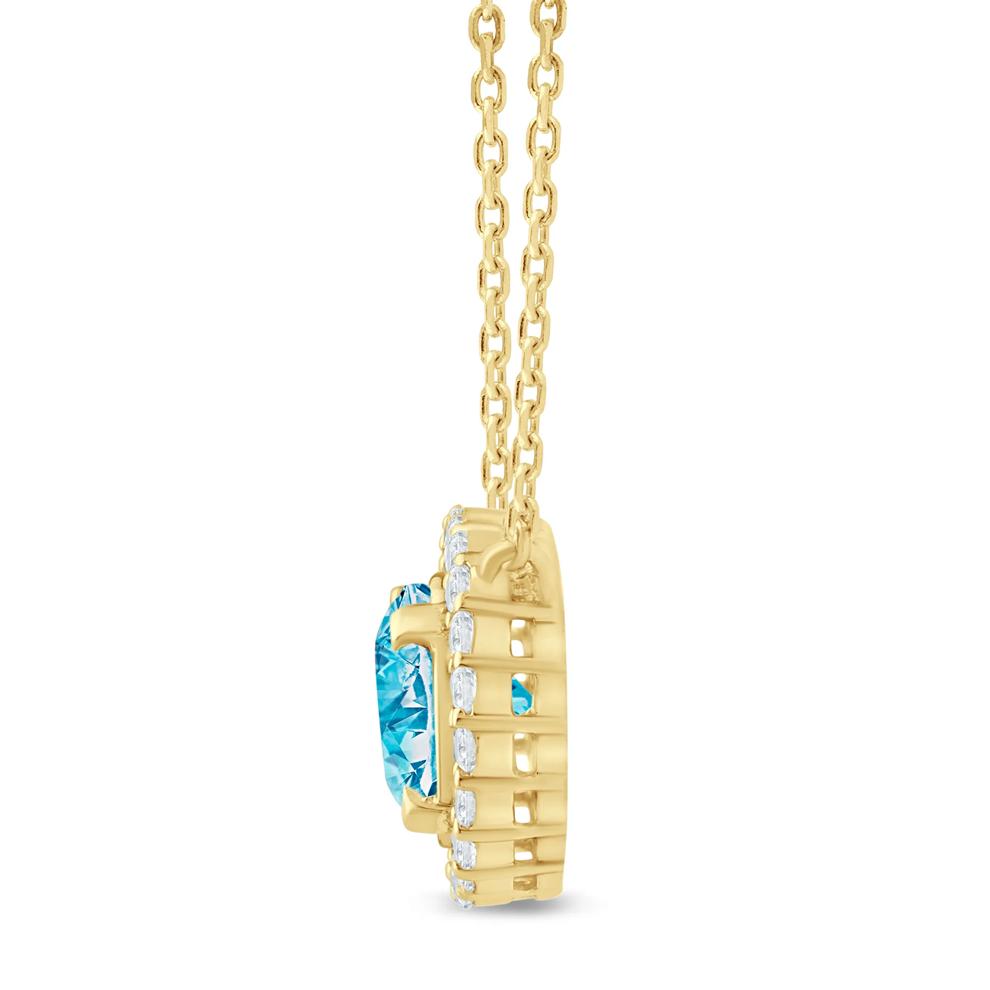 Lab Grown Blue and White Diamond Halo Pendant in 14K Yellow Gold (1 1/7 ct. tw.) – Image 2 of 3