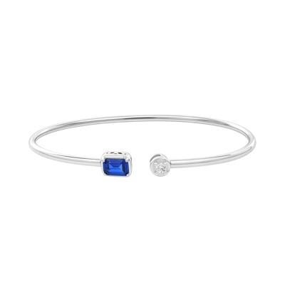 Lab-Created Blue Sapphire & Lab-Created White Sapphire Cuff Bangle Bracelet in Sterling Silver