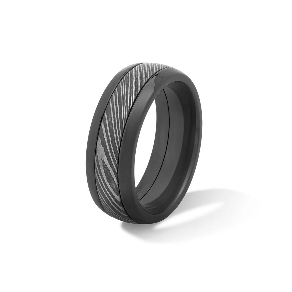 Men&rsquo;s Damascus Inlay Wedding Band in Black Zirconium, 8mm – Image 4 of 4