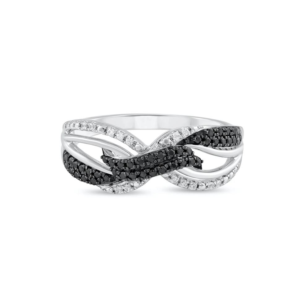 Black &amp; White Diamond Crossover Band in Sterling Silver (1/5 ct. tw.) – Image 1 of 4