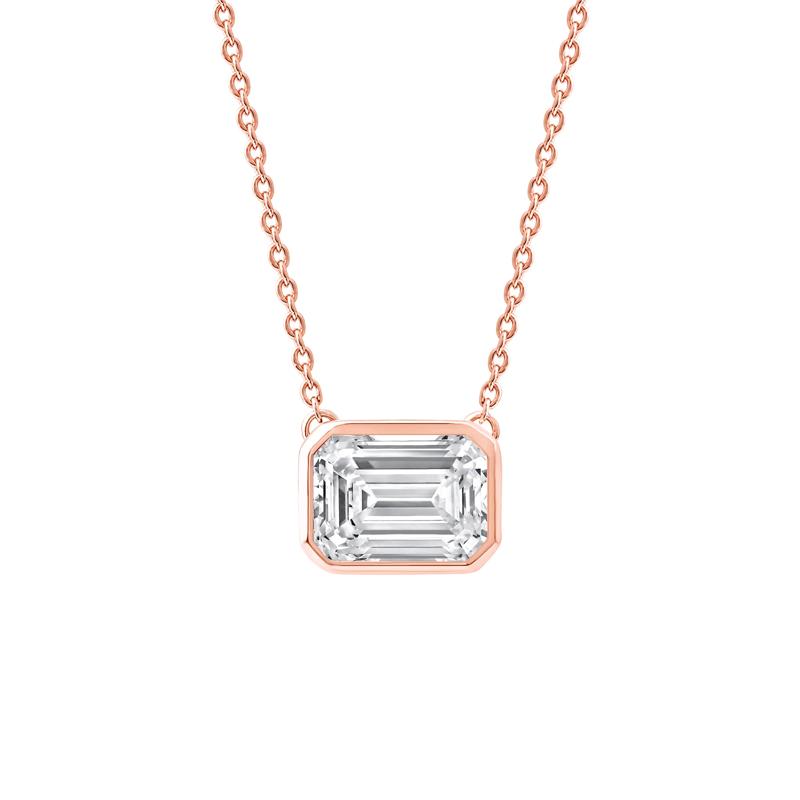 Lab Grown Diamond Emerald-Cut Solitaire Bezel Pendant in 10K Rose Gold &#40;1 ct. tw.&#41; – Image 1 of 4