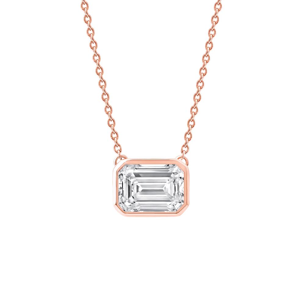 Lab Grown Diamond Emerald-Cut Solitaire Bezel Pendant in 10K Rose Gold (1 ct. tw.) – Image 1 of 4