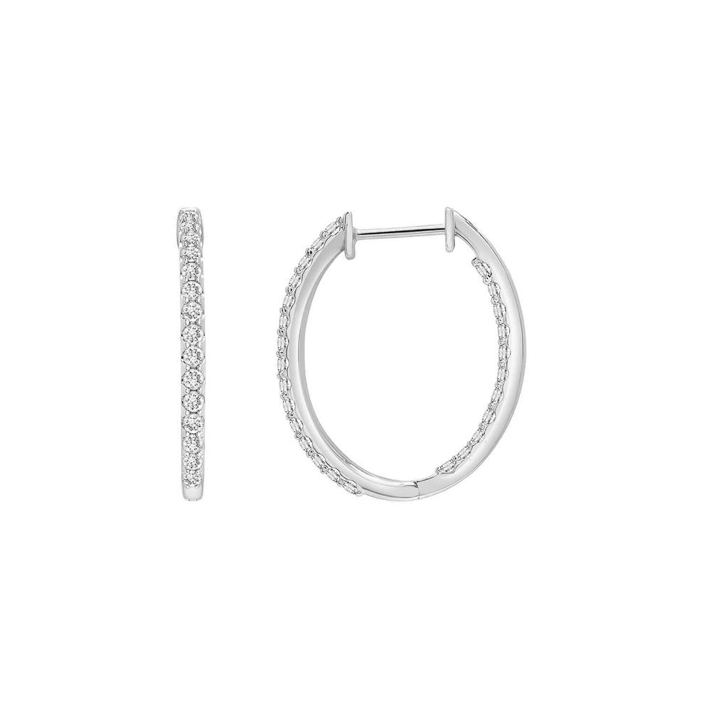 Diamond Oval Inside-Out Hoop Earrings in 10K White Gold (1 ct. tw.) – Image 1 of 2