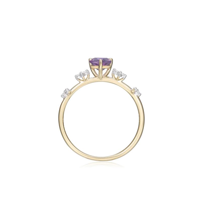 Rose De France Amethyst Ring with Diamond Accents in 10K Yellow Gold – Image 2 of 3