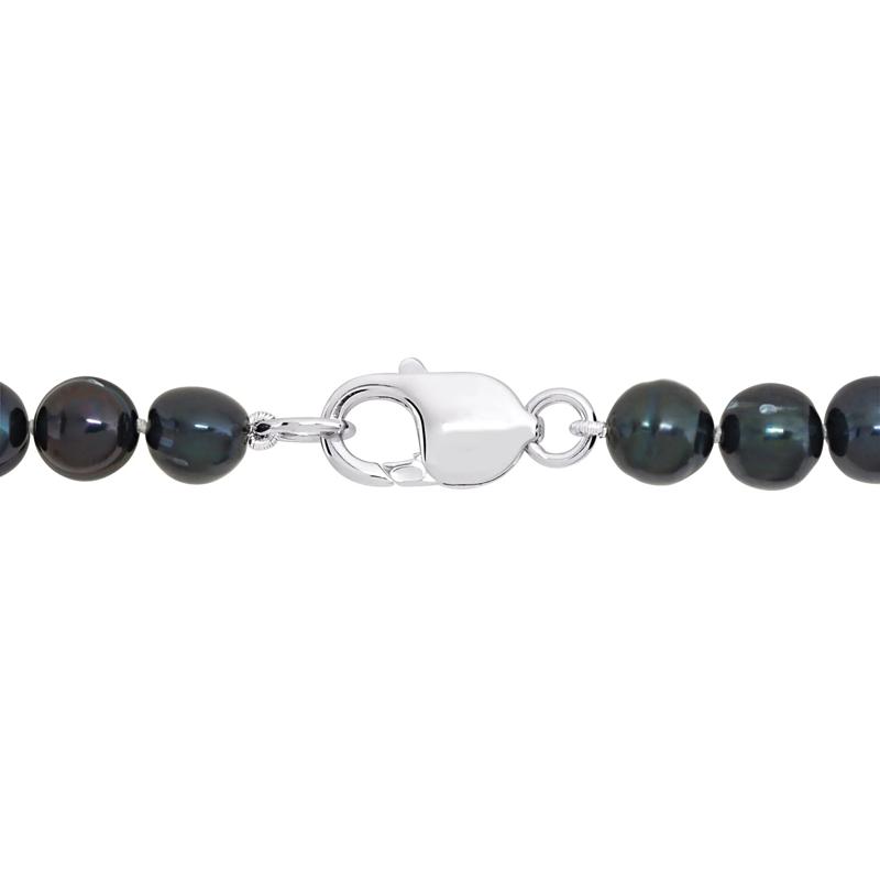 Men&#39;s Black Freshwater Cultured Pearl Strand Necklace in Sterling Silver – Image 2 of 5