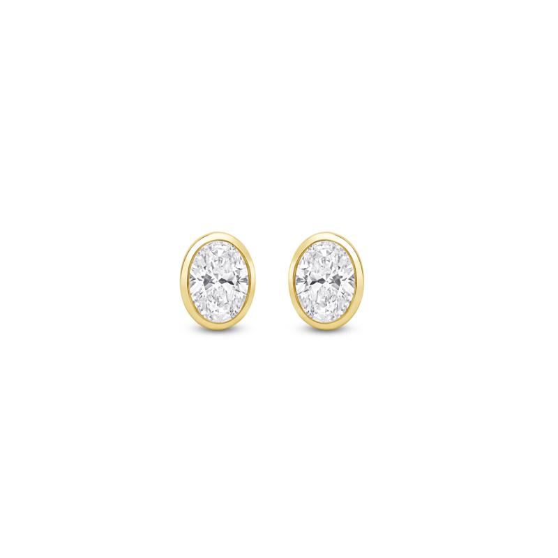 Lab Grown Diamond Oval-Shaped Bezel-Set Solitaire Stud Earrings in 14K Yellow Gold &#40;1/4 ct. tw.&#41; – Image 2 of 3