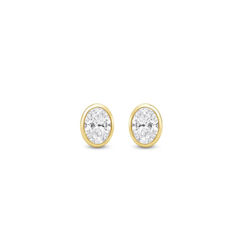 Lab Grown Diamond Oval-Shaped Bezel-Set Solitaire Stud Earrings in 14K Yellow Gold (1/4 ct. tw.) – Image 2 of 3