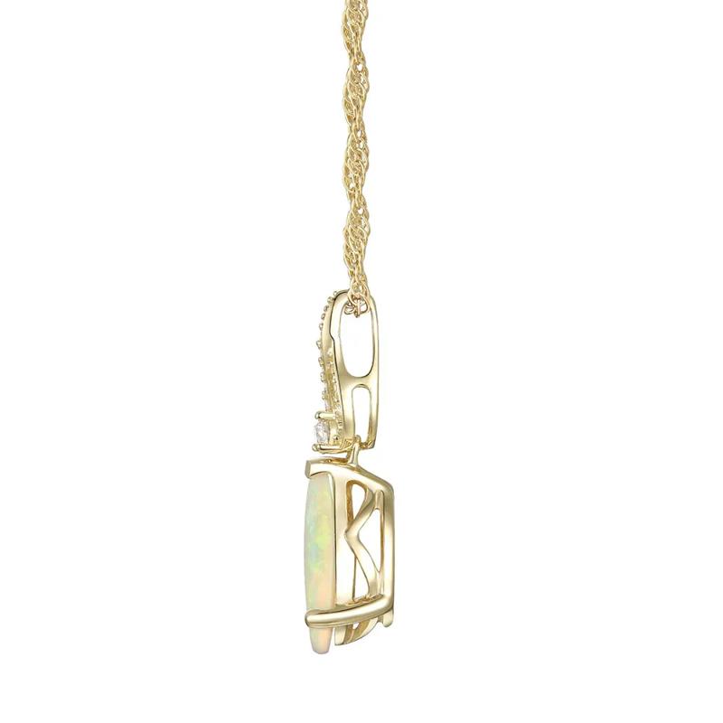 Pear-Shaped Opal Pendant with Diamond Accents in 10K Yellow Gold – Image 2 of 3