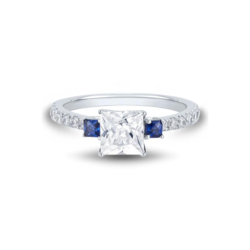 Lab Grown Diamond and Blue Sapphire Engagement Ring in 10K White Gold &#40;1 1/2 ct. tw.&#41; – Image 1 of 3