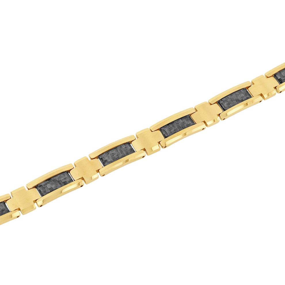 Men's Carbon Fiber Bracelet in Tungsten and Yellow Gold-Tone Ion-Plated Stainless Steel – Image 2 of 3