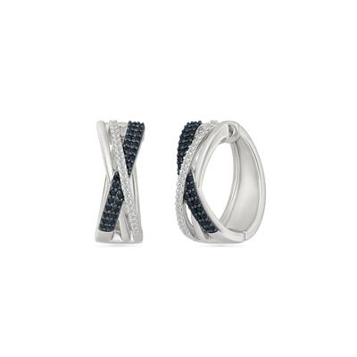 Black and White Diamond Crossover Hoop Earrings in Sterling Silver (3/8 ct. tw.)