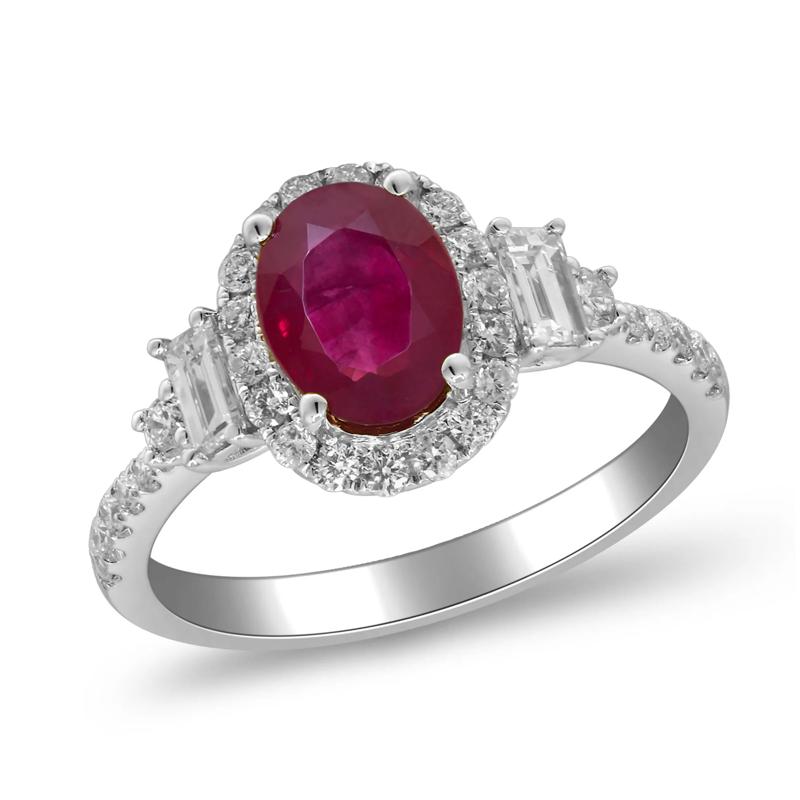 Oval Ruby &amp; Diamond Halo Ring in 18K White Gold (5/8 ct. tw.) – Image 5 of 5