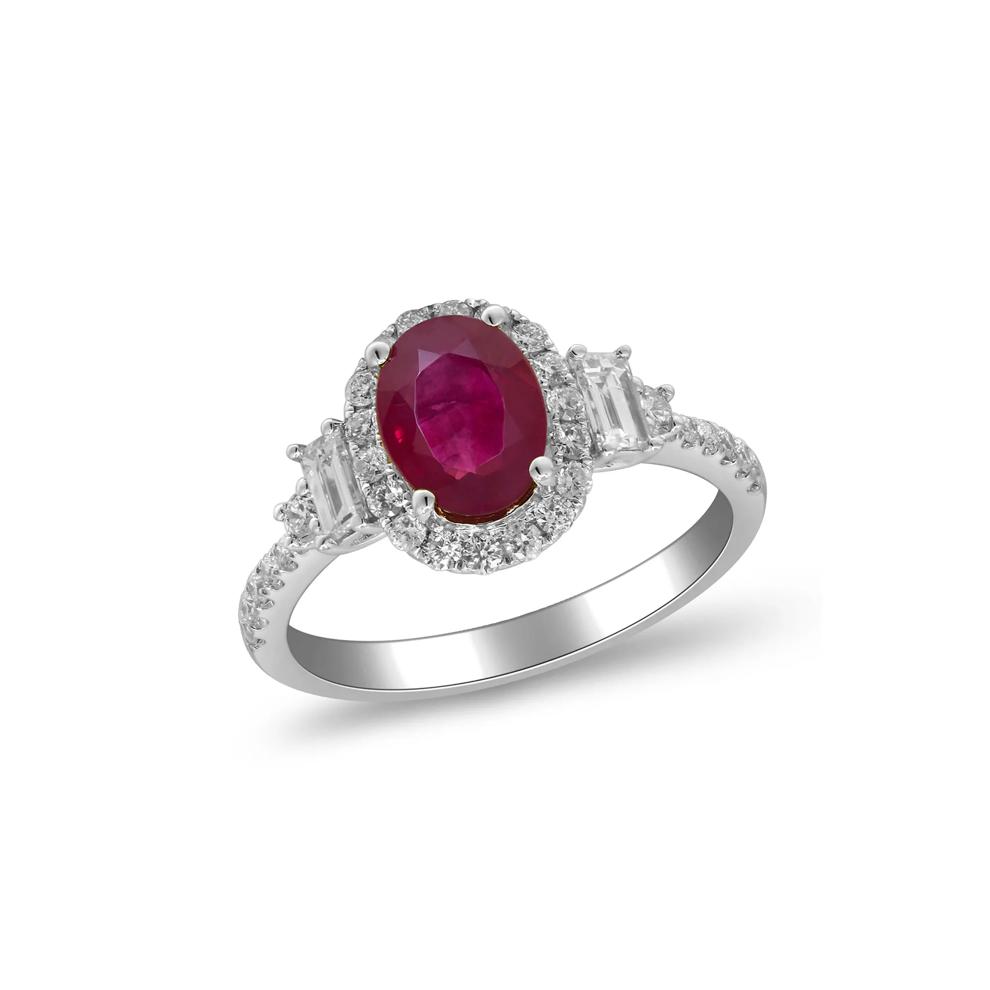 Oval Ruby &amp; Diamond Halo Ring in 18K White Gold (5/8 ct. tw.) – Image 5 of 5