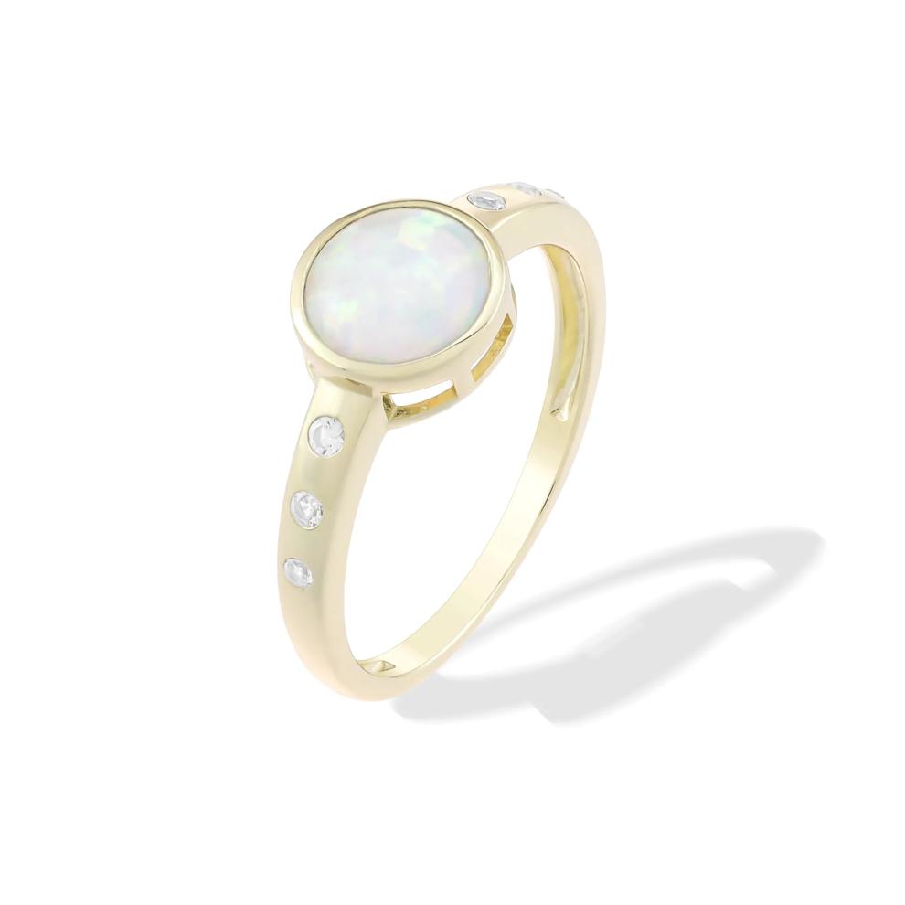 Lab-Created Opal &amp; Lab-Created White Sapphire Ring in 10K Yellow Gold – Image 4 of 4