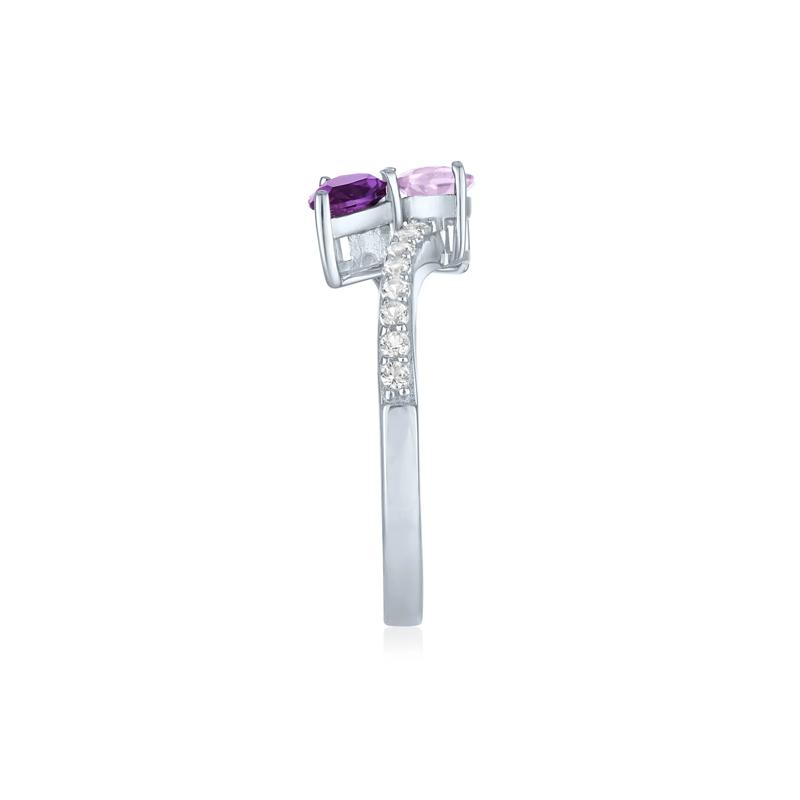 Bypass Ring with Purple and Pink Amethysts and Lab-Created White Sapphires in Sterling Silver – Image 3 of 3