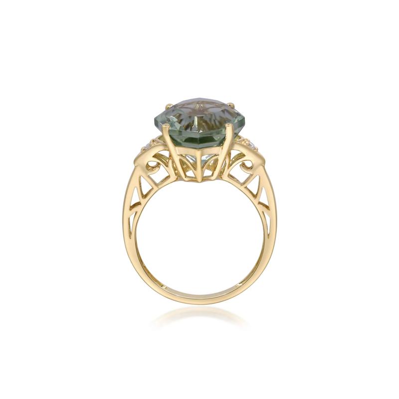 Green Amethyst and Diamond Accent Ring in 10K Yellow Gold – Image 2 of 4
