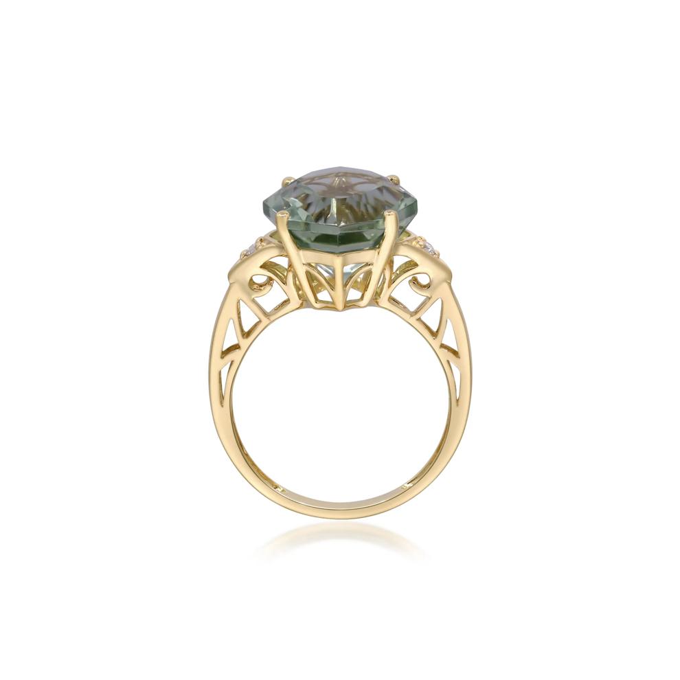 Green Amethyst and Diamond Accent Ring in 10K Yellow Gold – Image 2 of 4