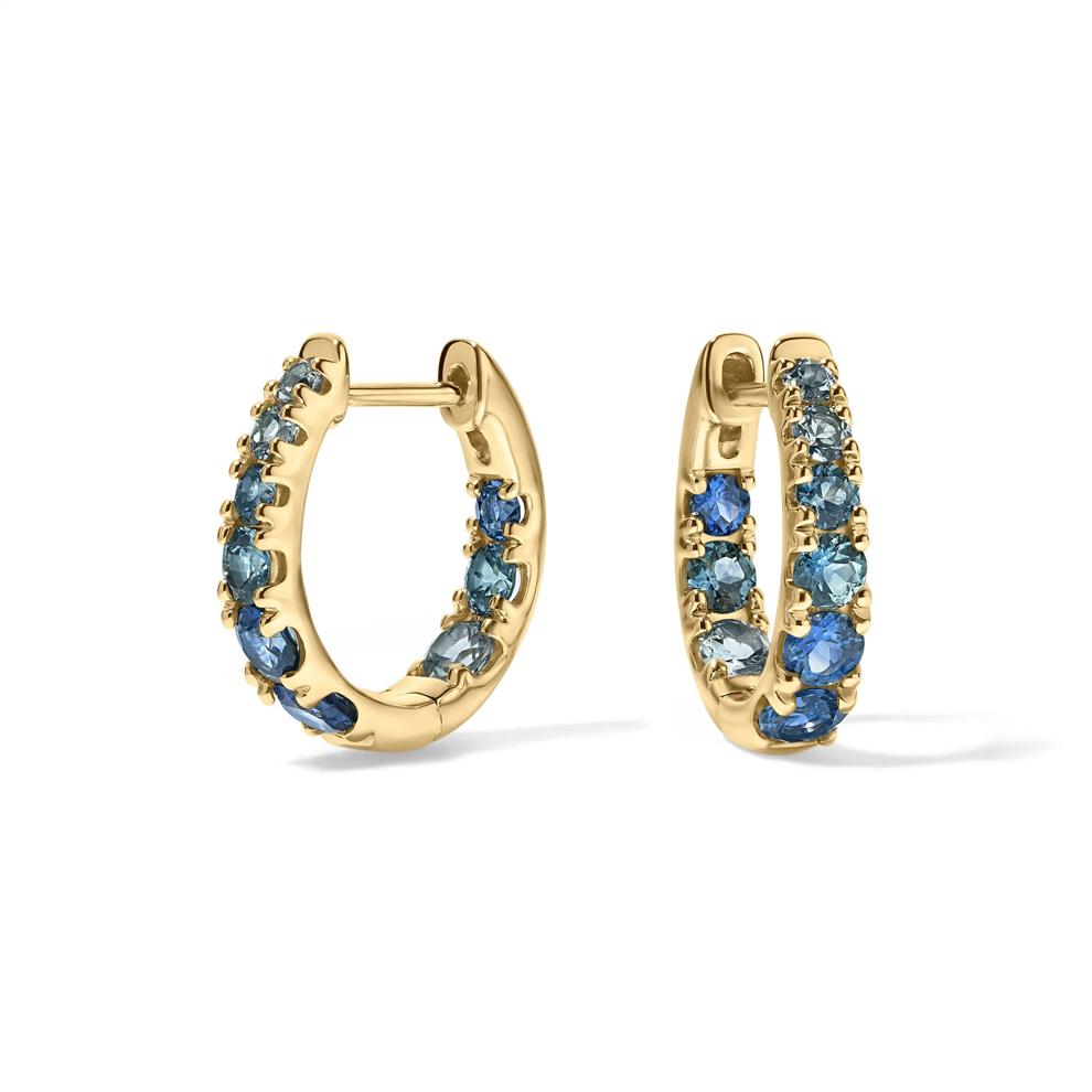 Montana Blue Sapphire Huggie Hoop Earrings in 10K Yellow Gold, 15MM – Image 1 of 2